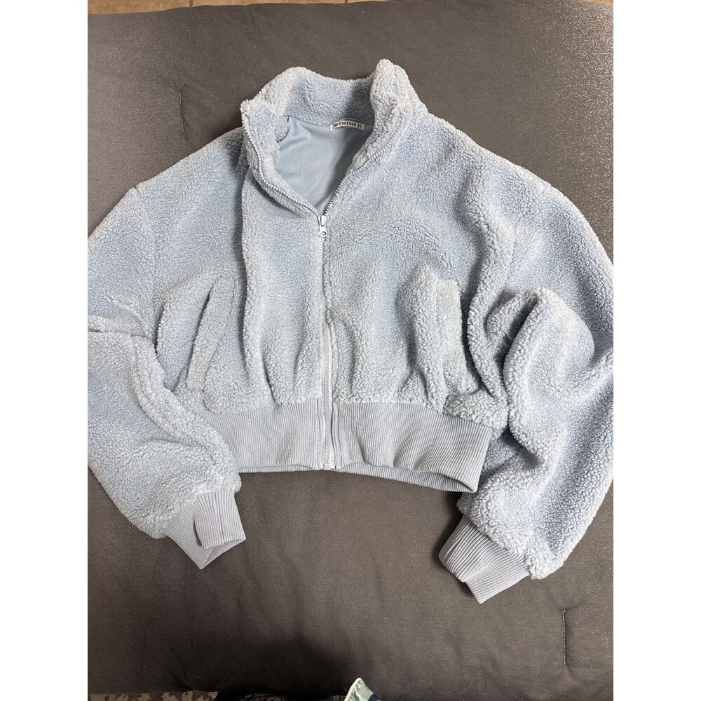 Forever 21 Women light blue Faux Shearling Bomber Jacket Size small